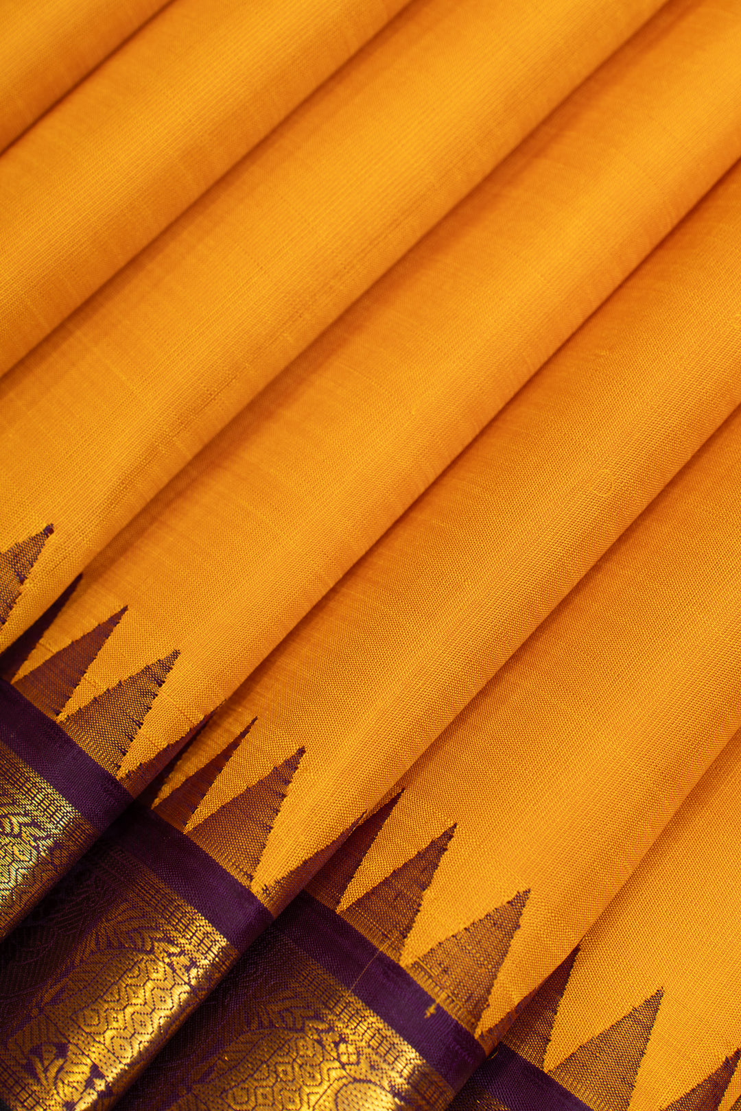 Yellow and purple traditional pure Kanchipuram silk saree