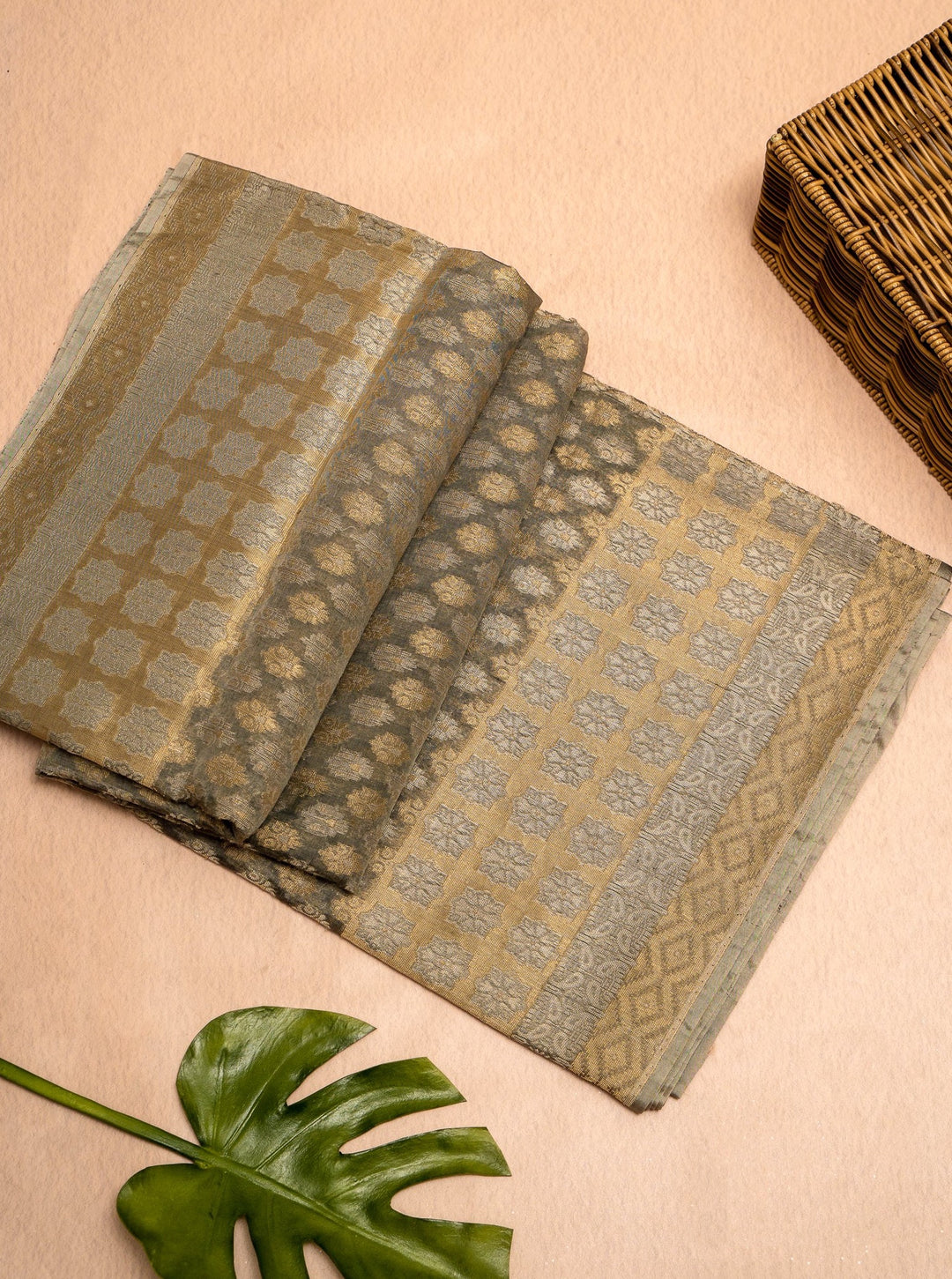 Grey Silver Zari Pure Banaras Kora Sari - Clio Silks