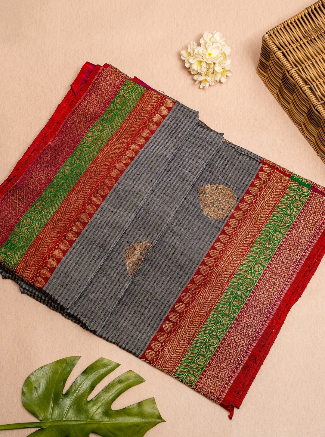 Grey Dupian Pure Banaras Tussar Saree - Clio Silks