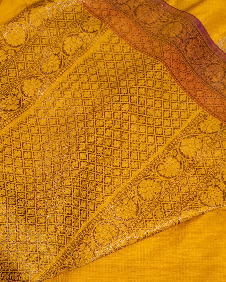 Mustard Yellow Dupian Pure Banaras Tussar Sari - Clio Silks