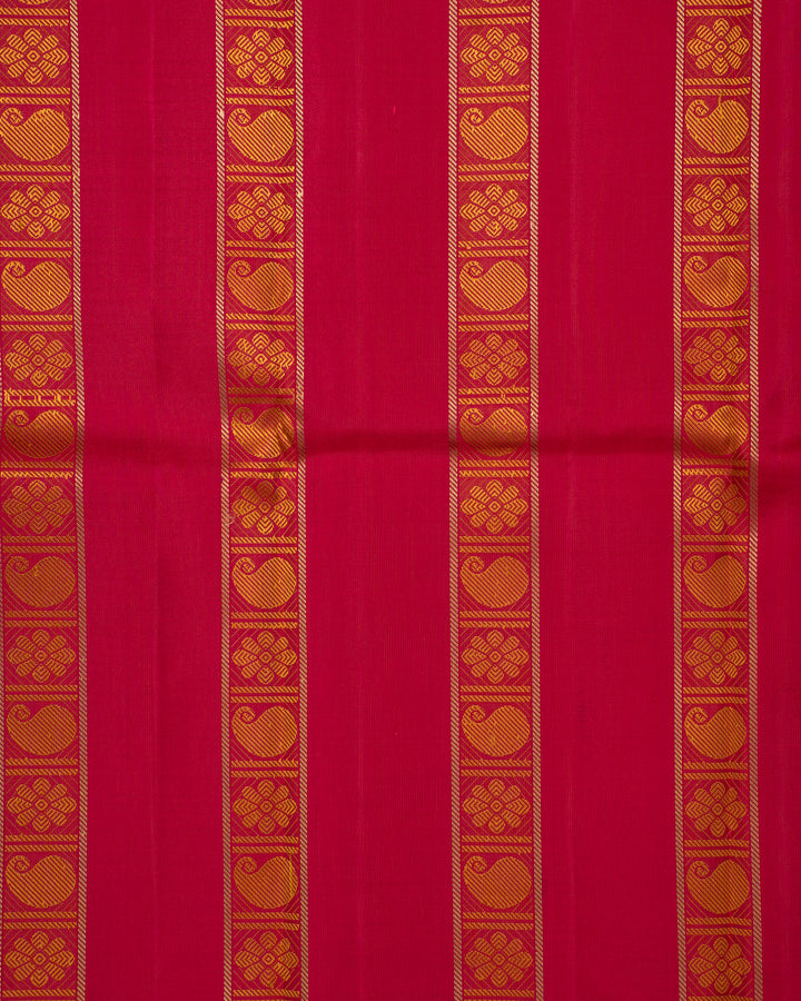 Yellow Stripes and Pink Pattu Pettu Pure Kanjivaram Silk Sari - Clio Silks