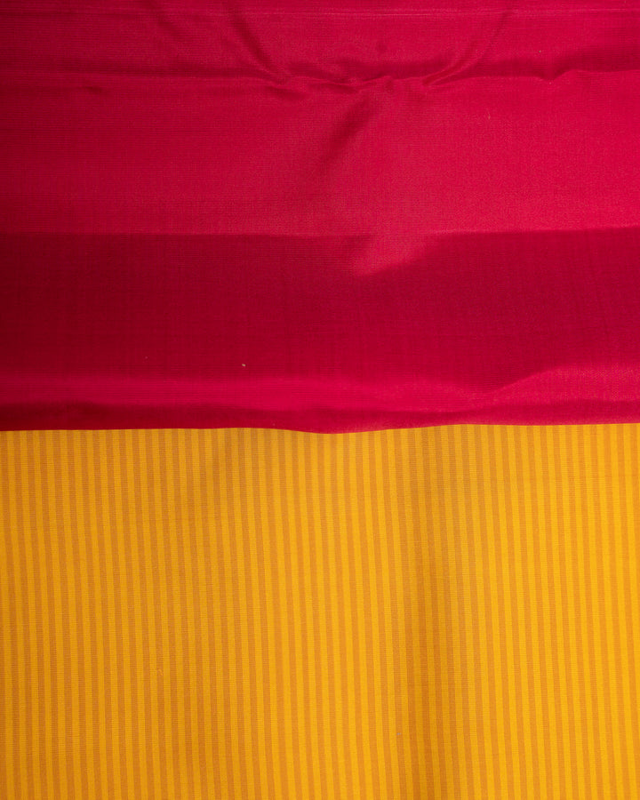 Yellow Stripes and Pink Pattu Pettu Pure Kanjivaram Silk Sari - Clio Silks