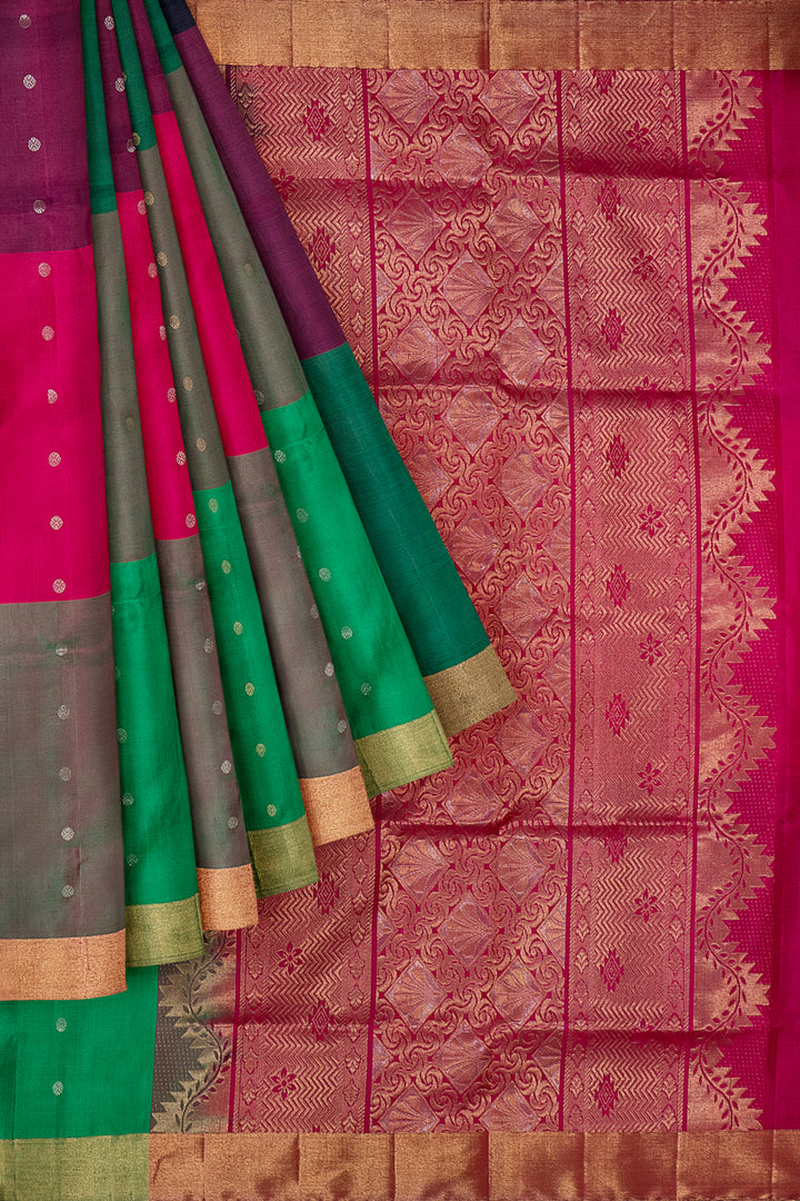 Magenta Purple and Mandhulir Multi Checks Soft Silk Sari - Clio Silks