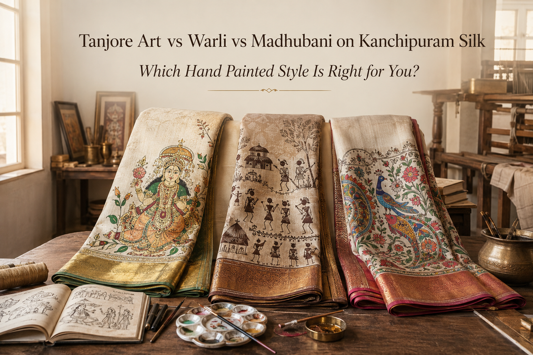 Tanjore Art vs Warli vs Madhubani on Kanchipuram Silk Which Hand Painted Style Is Right for You?