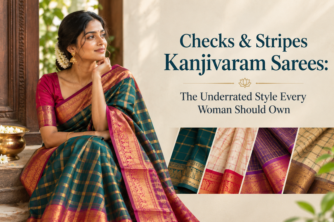 Checks & Stripes Kanjivaram Sarees: The Underrated Style Every Woman Should Own