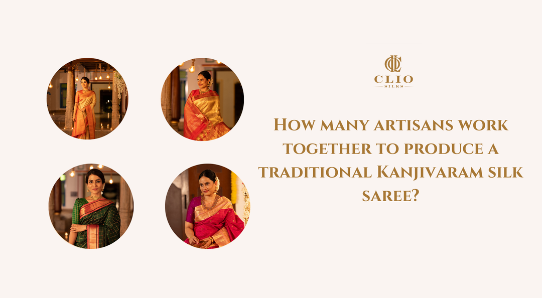 How many artisans work together to produce a traditional Kanjivaram silk saree?