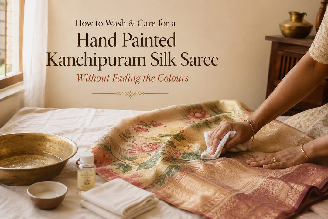 How to Wash & Care for a Hand Painted Kanchipuram Silk Saree Without Fading the Colours
