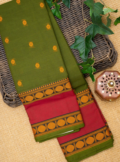 Mehendi Green Pure Kanchi Cotton Saree - Clio Silks
