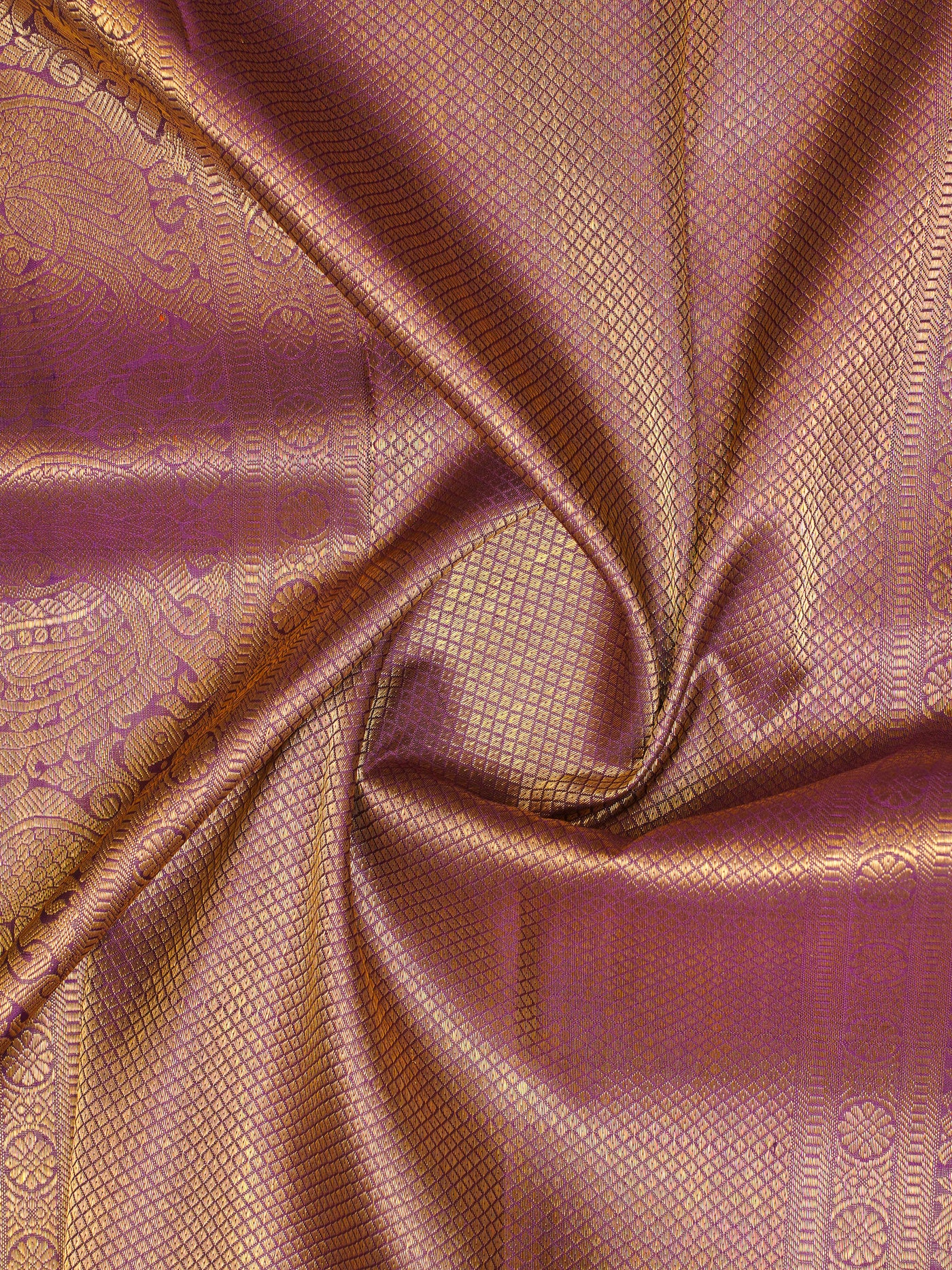 Jade Green and Purple Pure Zari Checks Kanjivaram Silk Saree