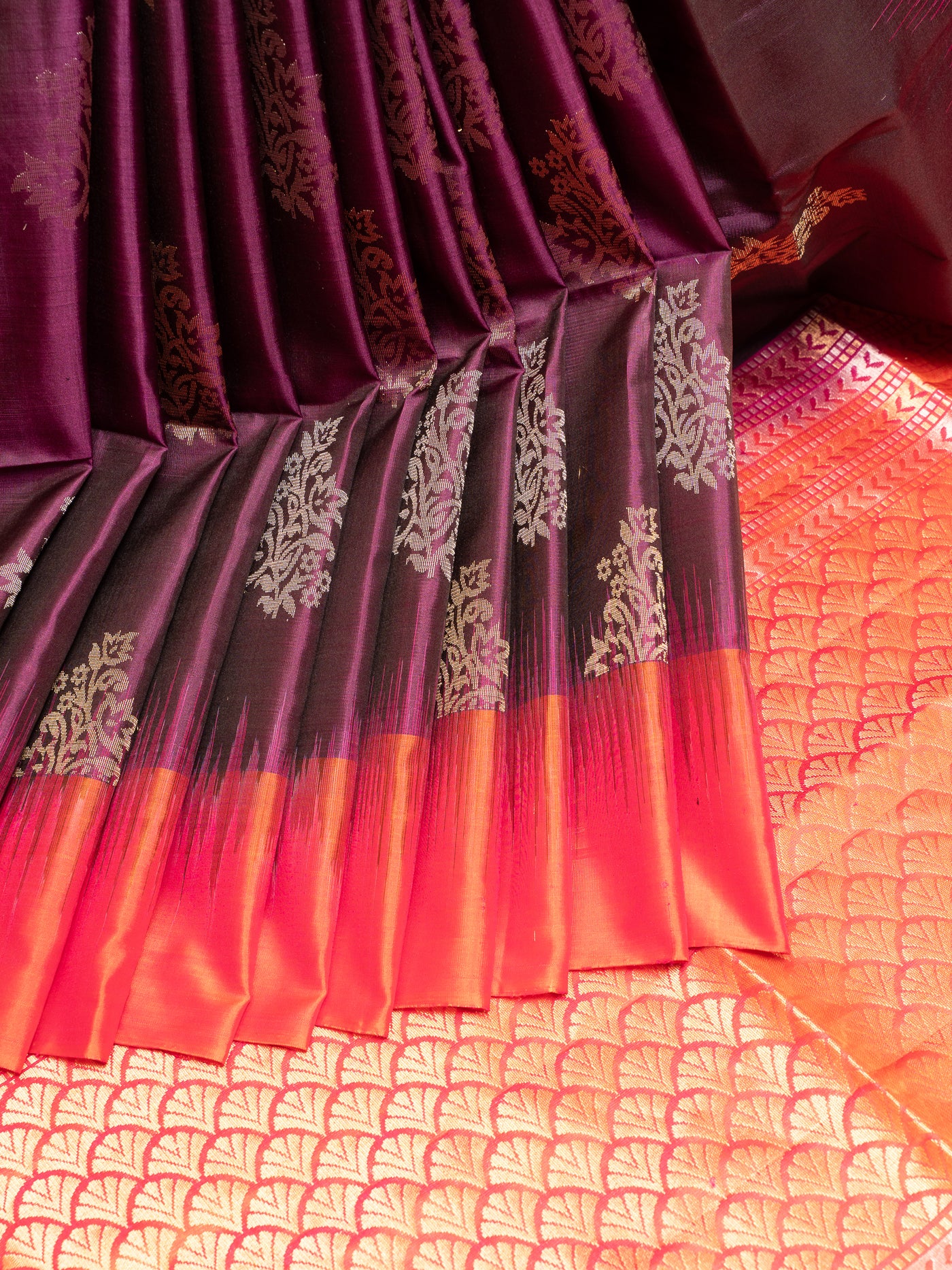 Jamun Purple and Peach Soft Silk Saree