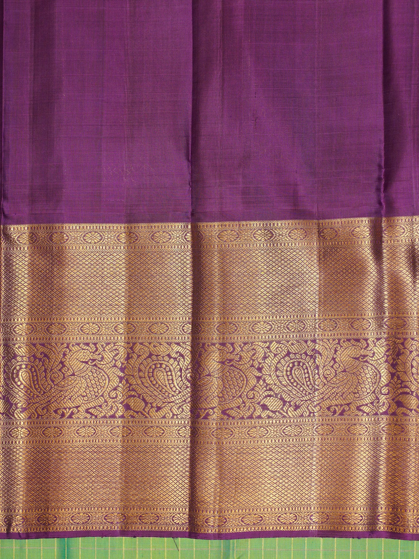 Jade Green and Purple Pure Zari Checks Kanjivaram Silk Saree