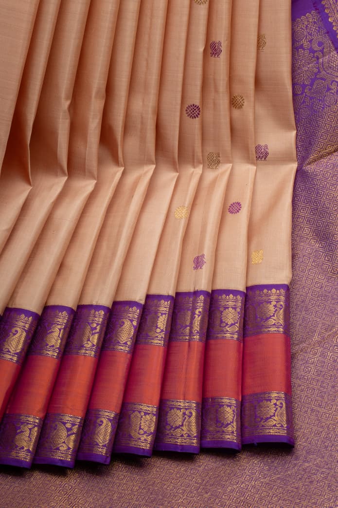 Beige Traditional Pure Kanchipuram Silk Saree