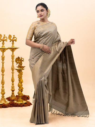 Celadon Gold Paisley Brocade Pure Zari Kanchipuram Silk Saree