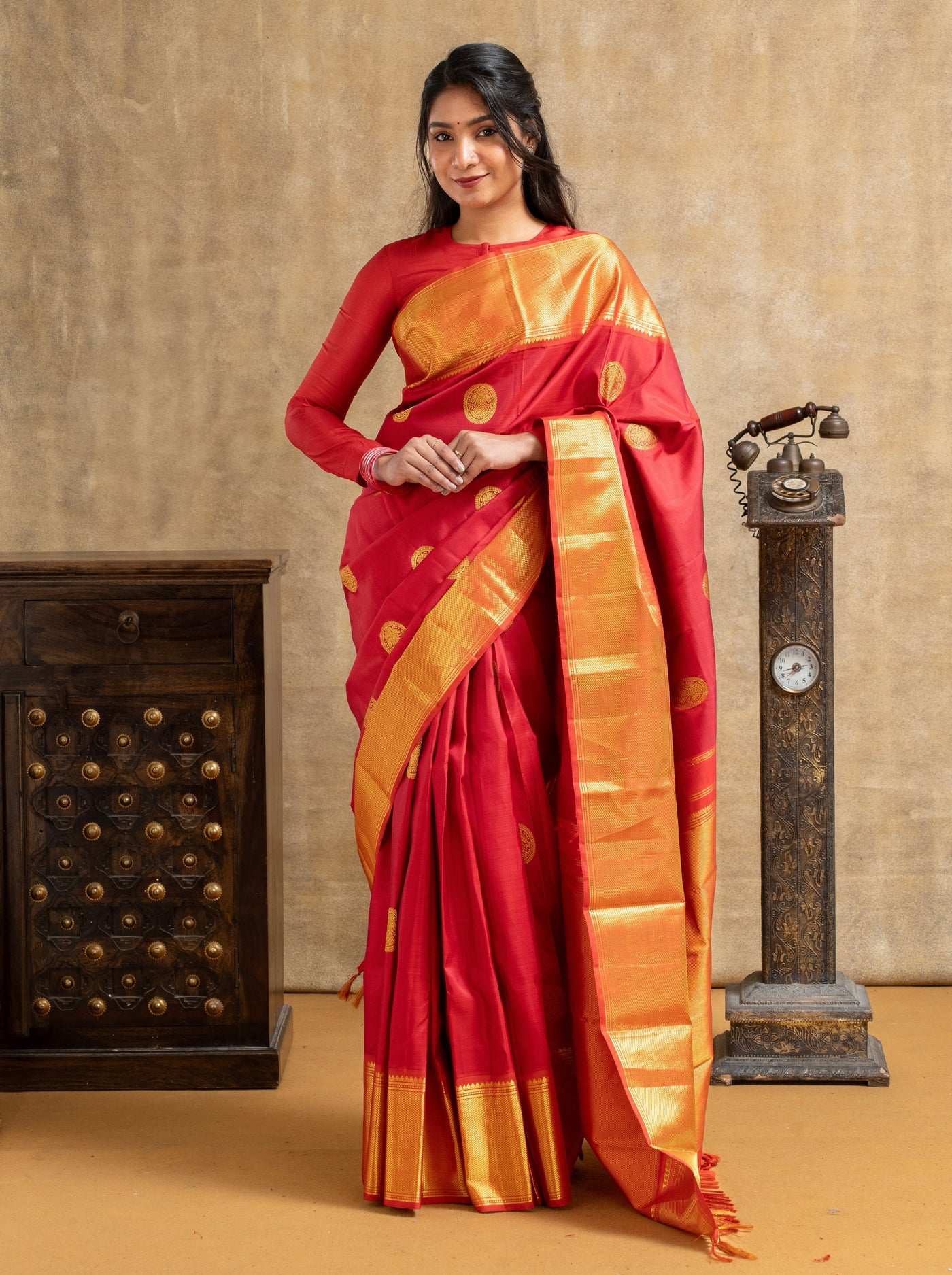 Red Iruthalaipakshi Pure Kanchipuram Silk Saree