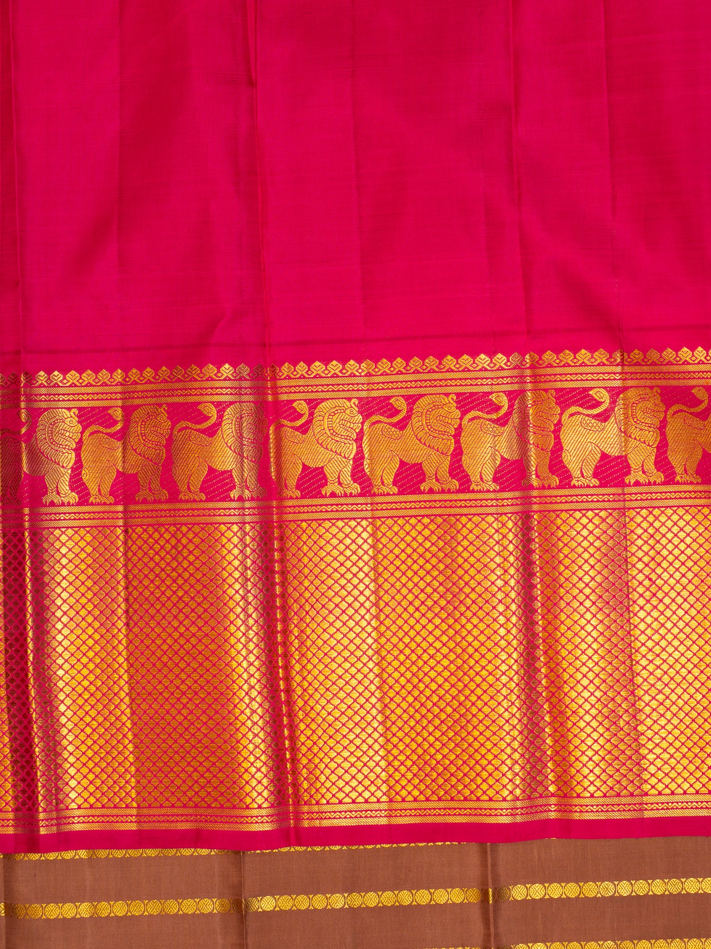 Brown and Magenta Stripes Big Border Pure Kanjivaram Silk Saree