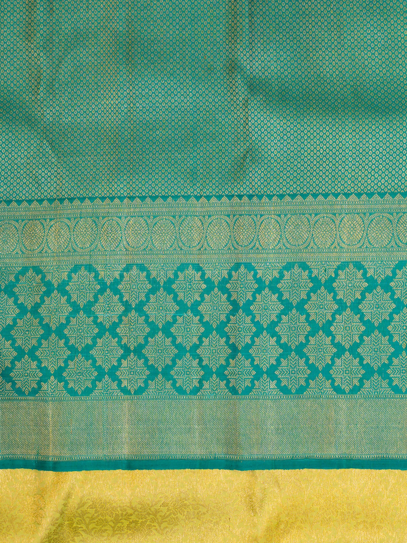 Lime Green and Teal Blue Pure Brocade Kanchipuram Silk Saree