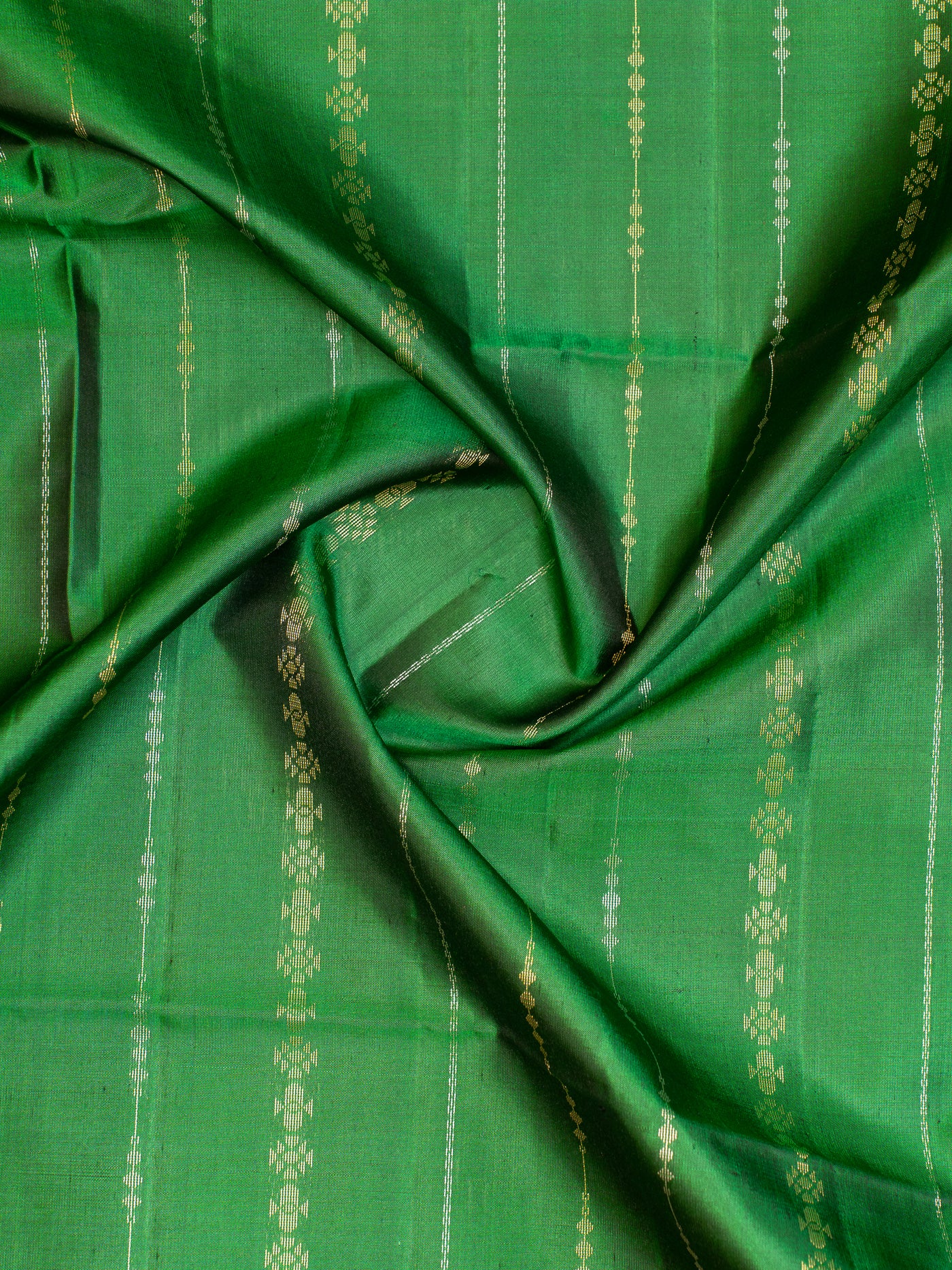 Emerald Green Zari Ornate Stripes Pure Soft Silk Saree