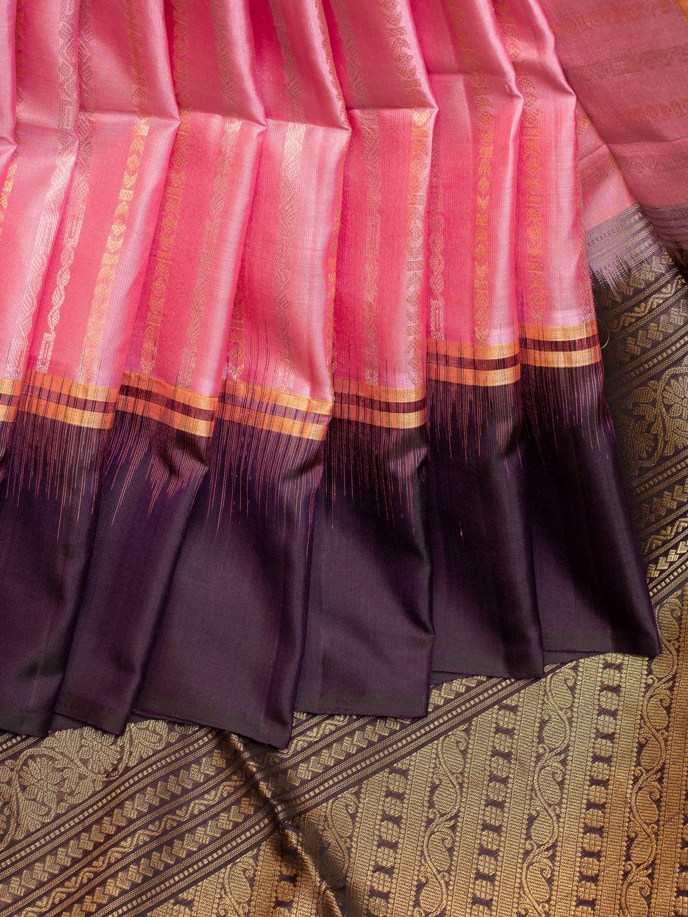 Pink and Jamun Stripes Pure Soft Silk Saree