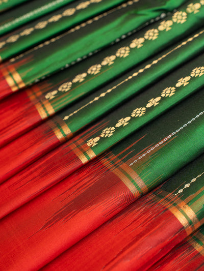 Emerald Green Zari Ornate Stripes Pure Soft Silk Saree