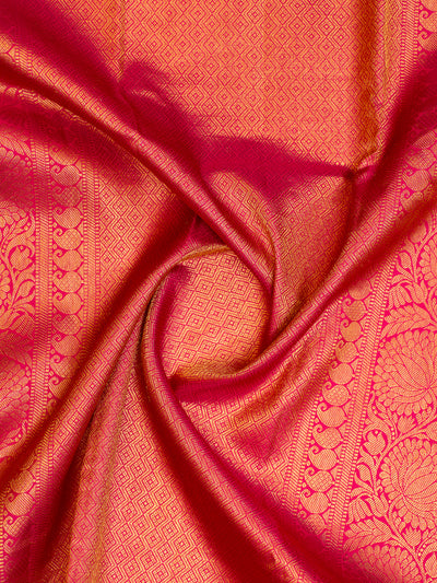 Yellow and Pink Ikat Woven Pure Kanchipuram Silk Saree