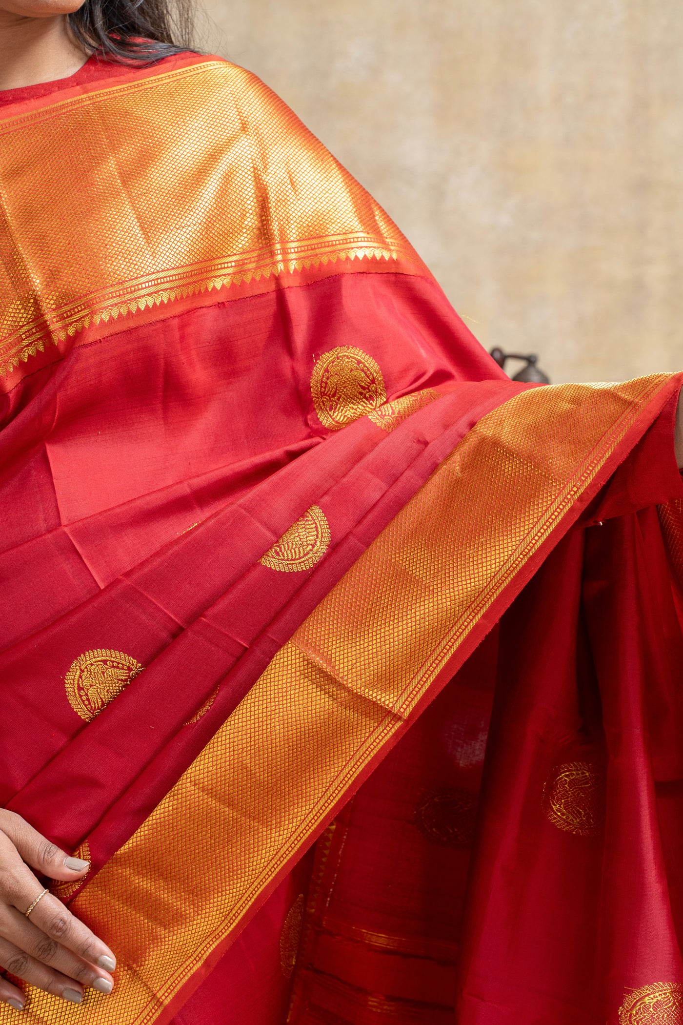 Red Iruthalaipakshi Pure Kanchipuram Silk Saree