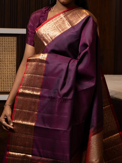 Midnight Purple and Red Pure Kanchipuram Silk Saree - Clio Silks