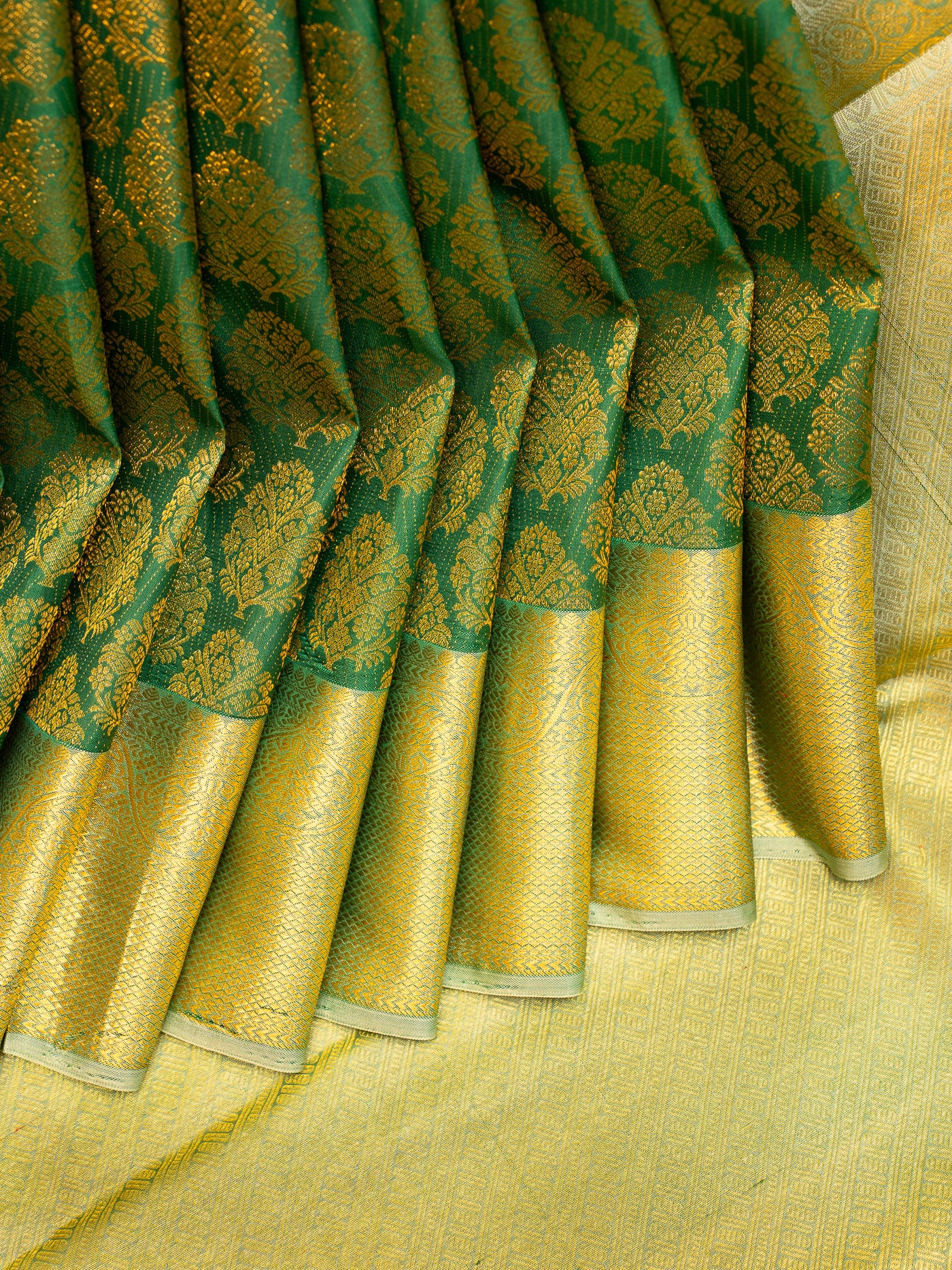 Emerald Green Brocade Pure Kanjivaram Silk Saree