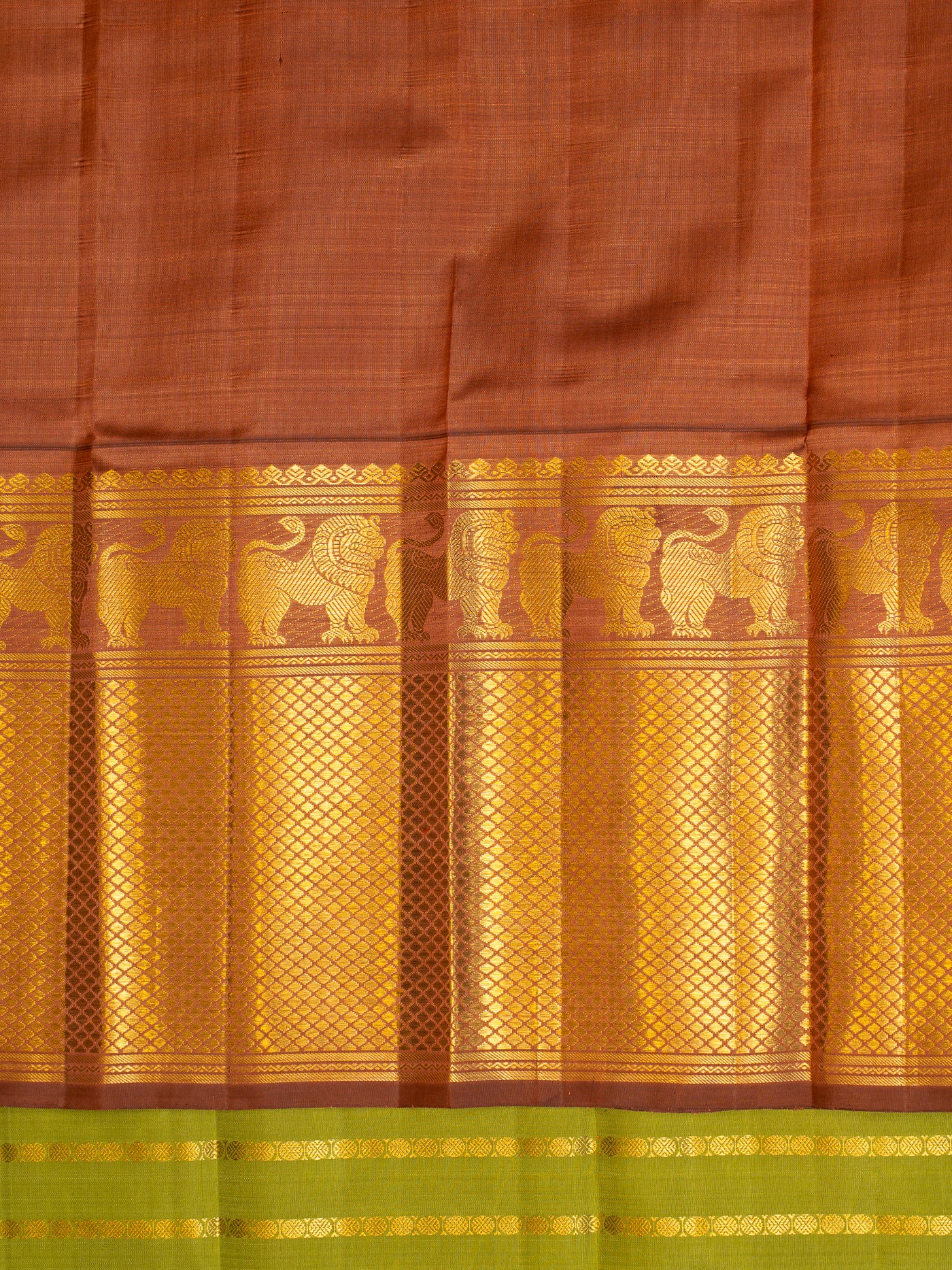 Olive Green and Mauve Stripes Big Border Pure Kanchipuram Silk Saree