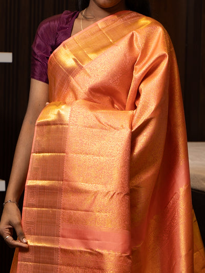 Peach Vanasingaram Zari Brocade Kanchipuram Silk Saree - Clio Silks