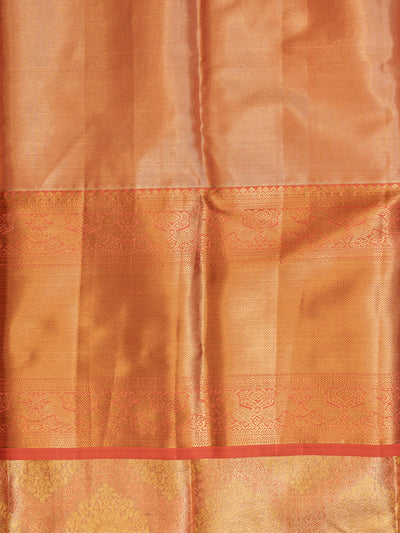 Pastel peach and gold pure tissue Kanchipuram silk saree