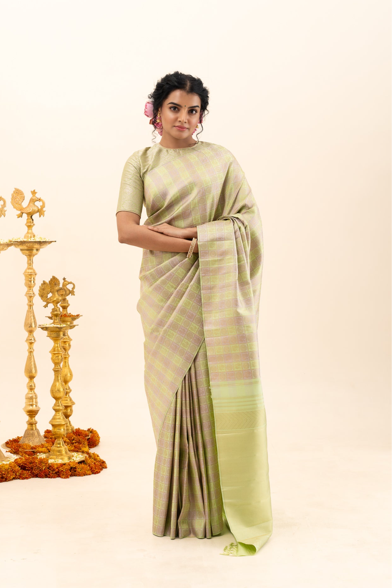 Mint Green Brocade Pure Kanchipuram Silk Saree