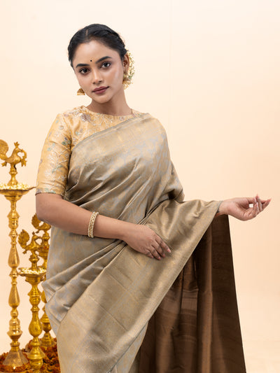 Celadon Gold Paisley Brocade Pure Zari Kanchipuram Silk Saree