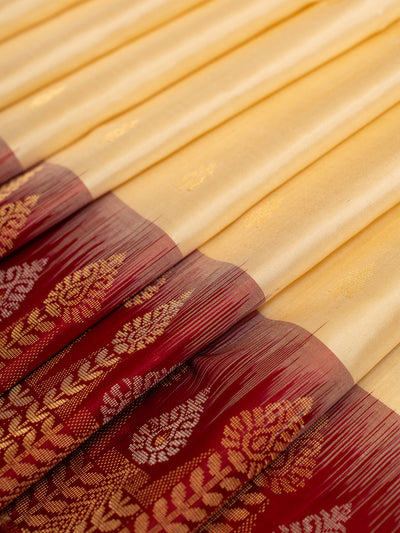 Off White and Jamun Pure Soft Silk Saree