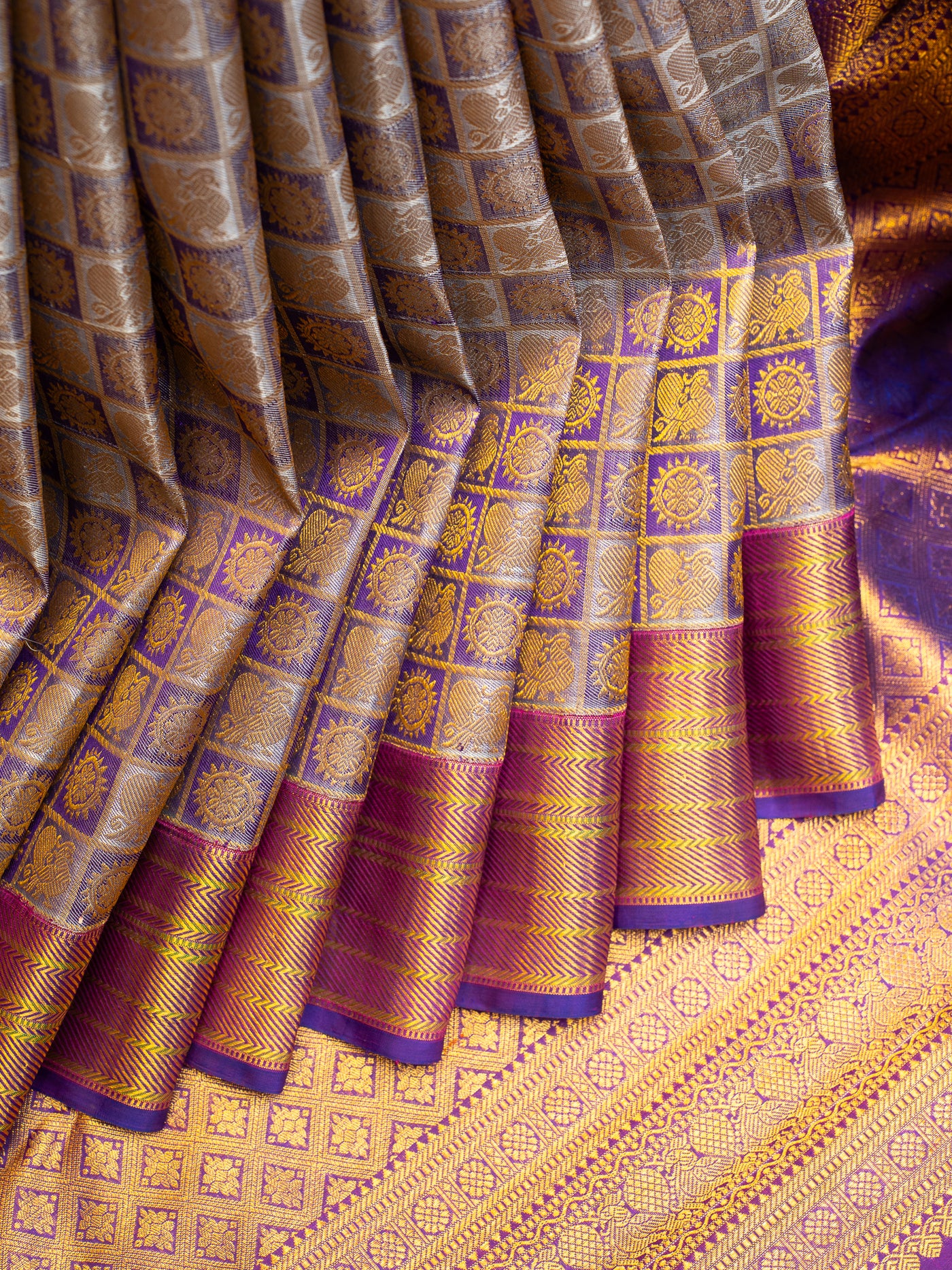 Purple and Magenta Pure Brocade Kanjivaram Silk Saree