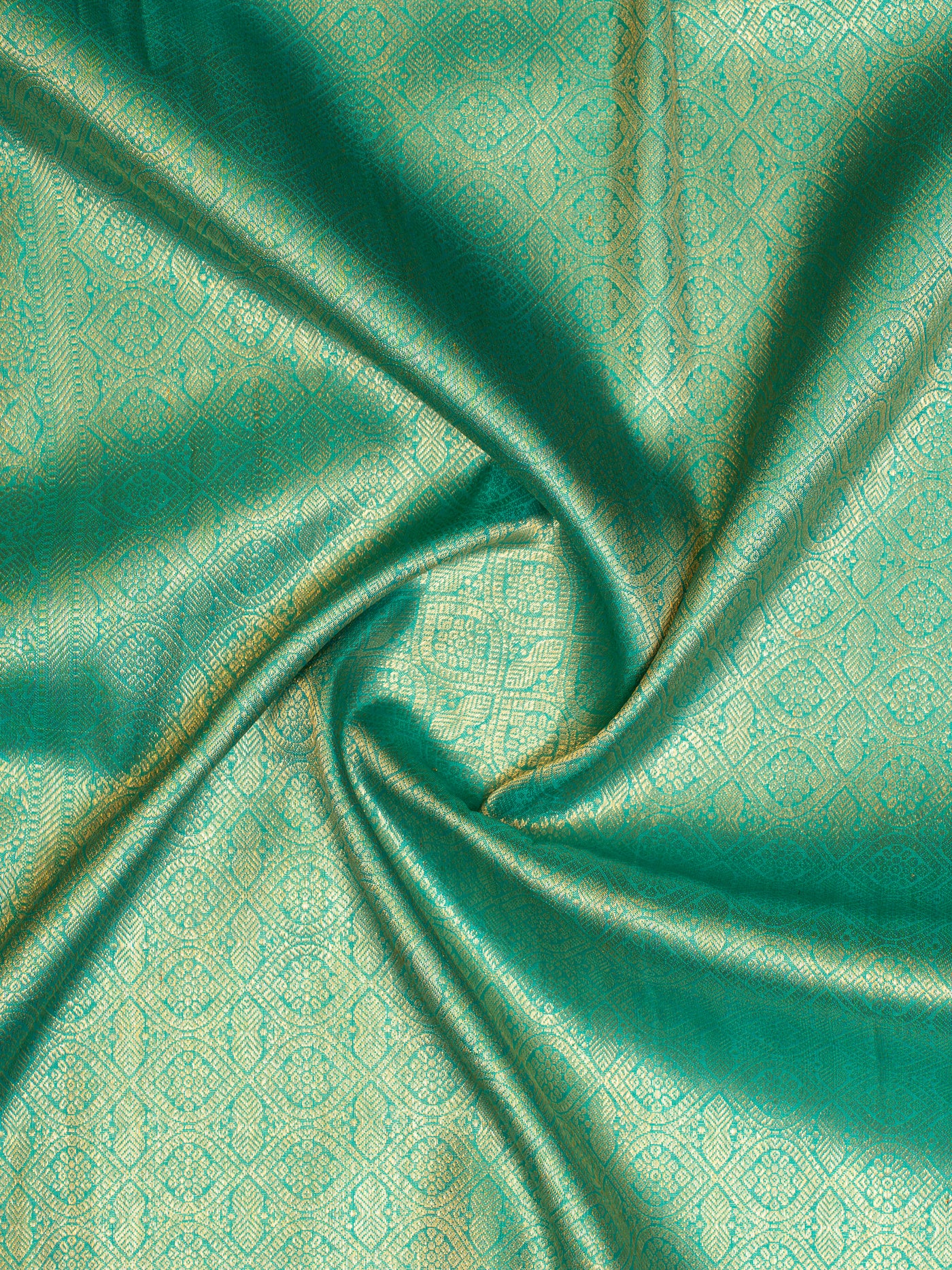 Lime Green and Teal Blue Pure Brocade Kanchipuram Silk Saree