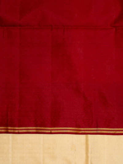 Off White and Jamun Pure Soft Silk Saree