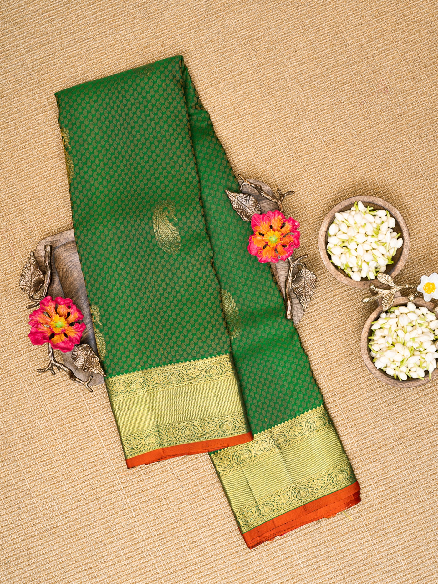 Green Jacquard Pure Kanchipuram Silk Saree - Clio Silks