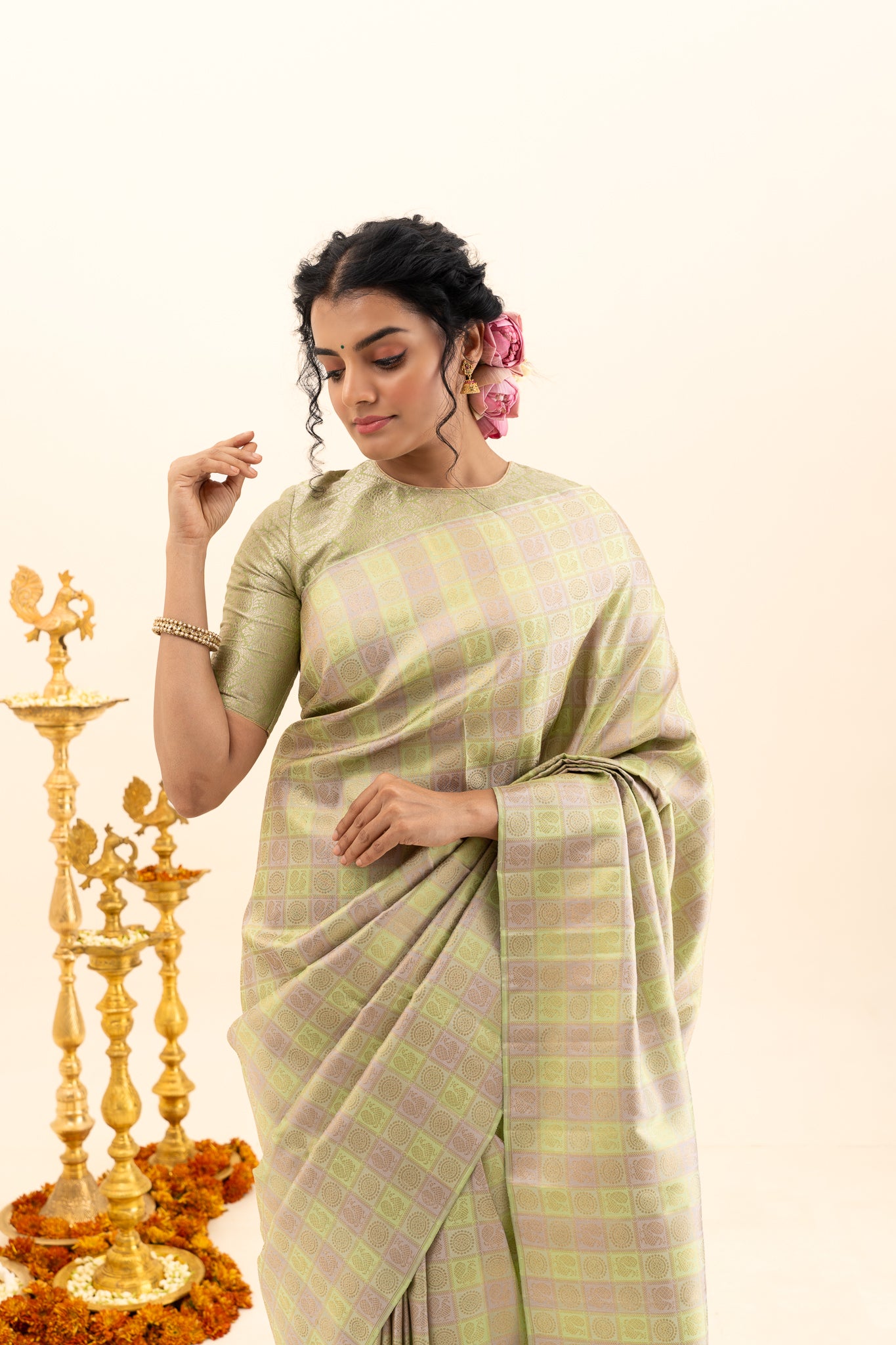 Mint Green Brocade Pure Kanchipuram Silk Saree