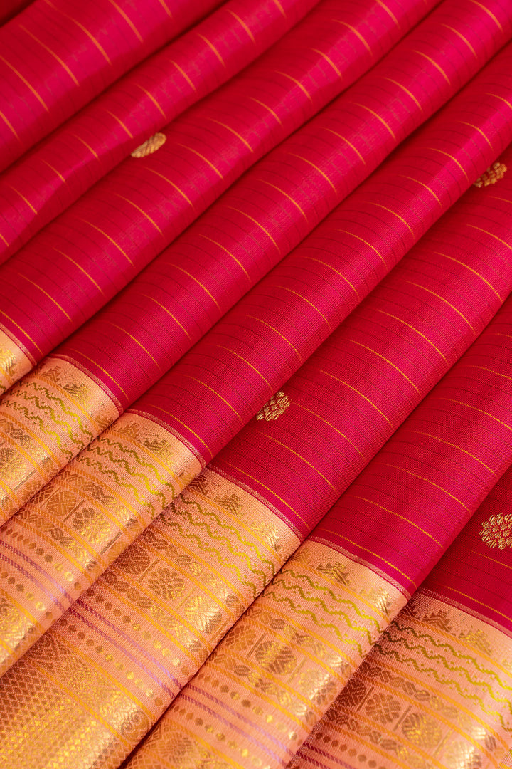 Magenta Pink stripes pure Kanchipuram silk saree