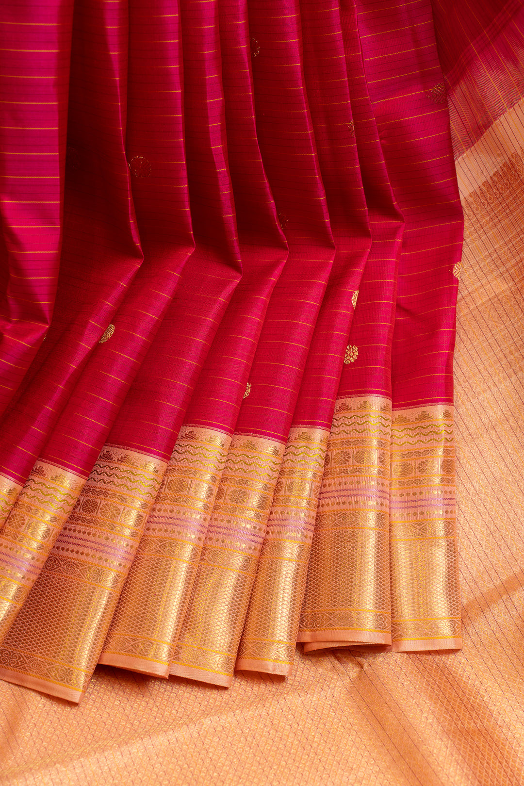 Magenta Pink stripes pure Kanchipuram silk saree