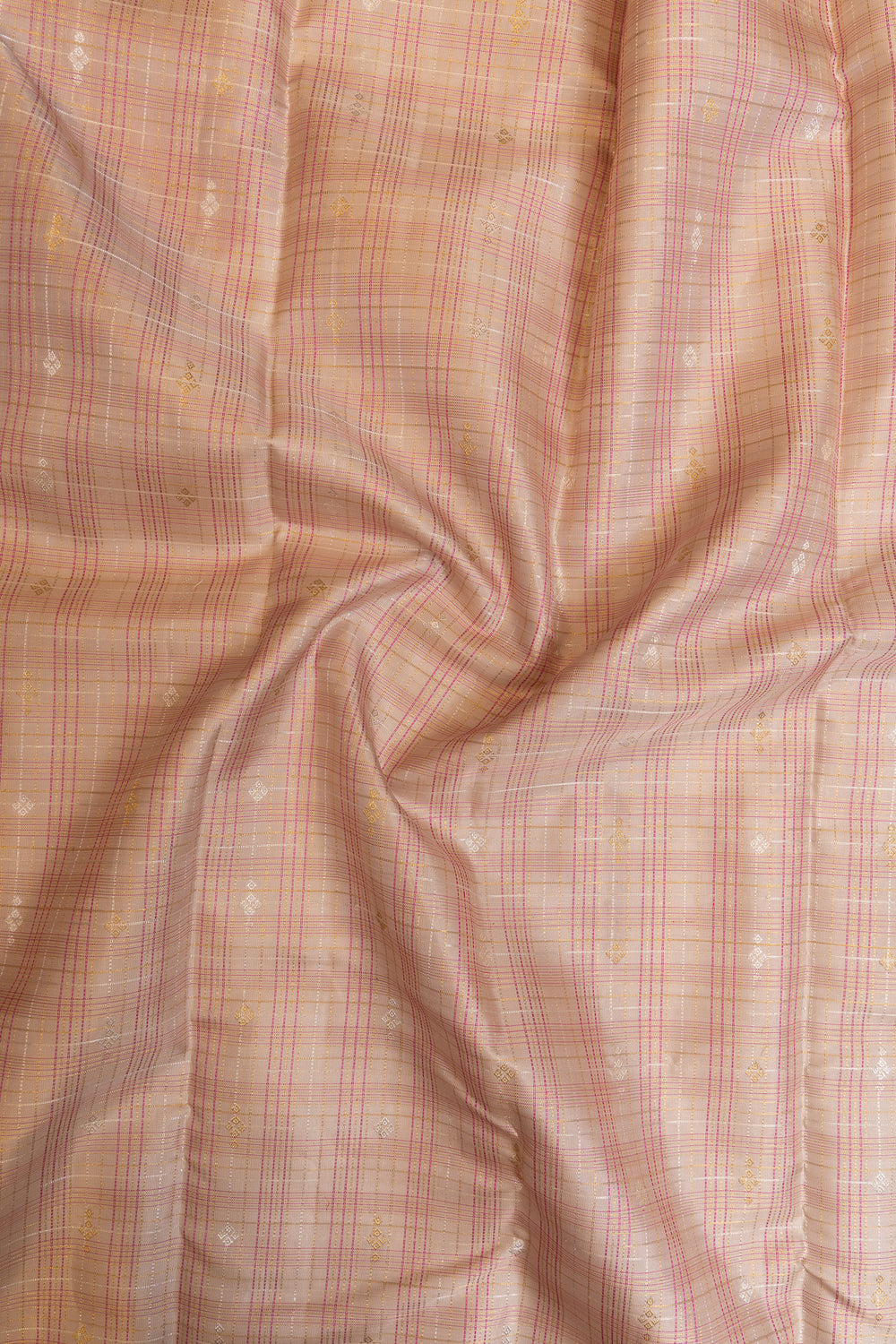Light pink multi checks pure Kanchipuram silk saree