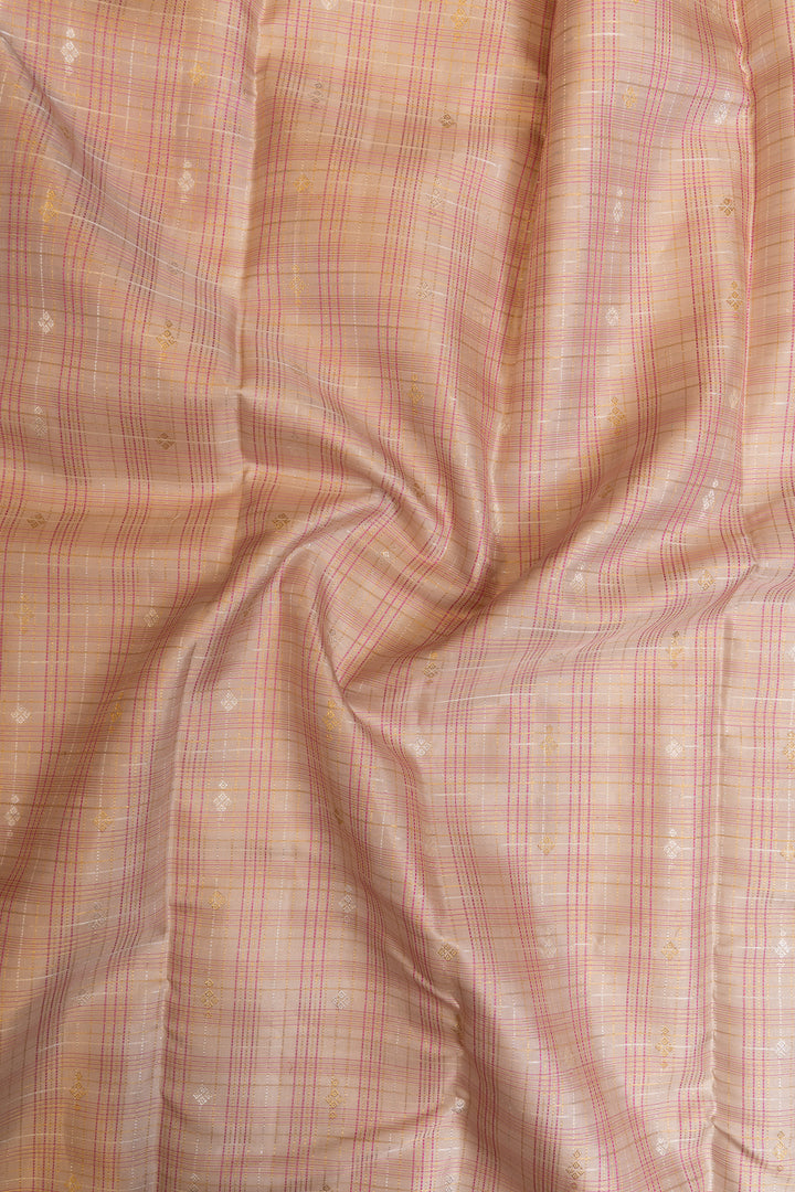 Light pink multi checks pure Kanchipuram silk saree