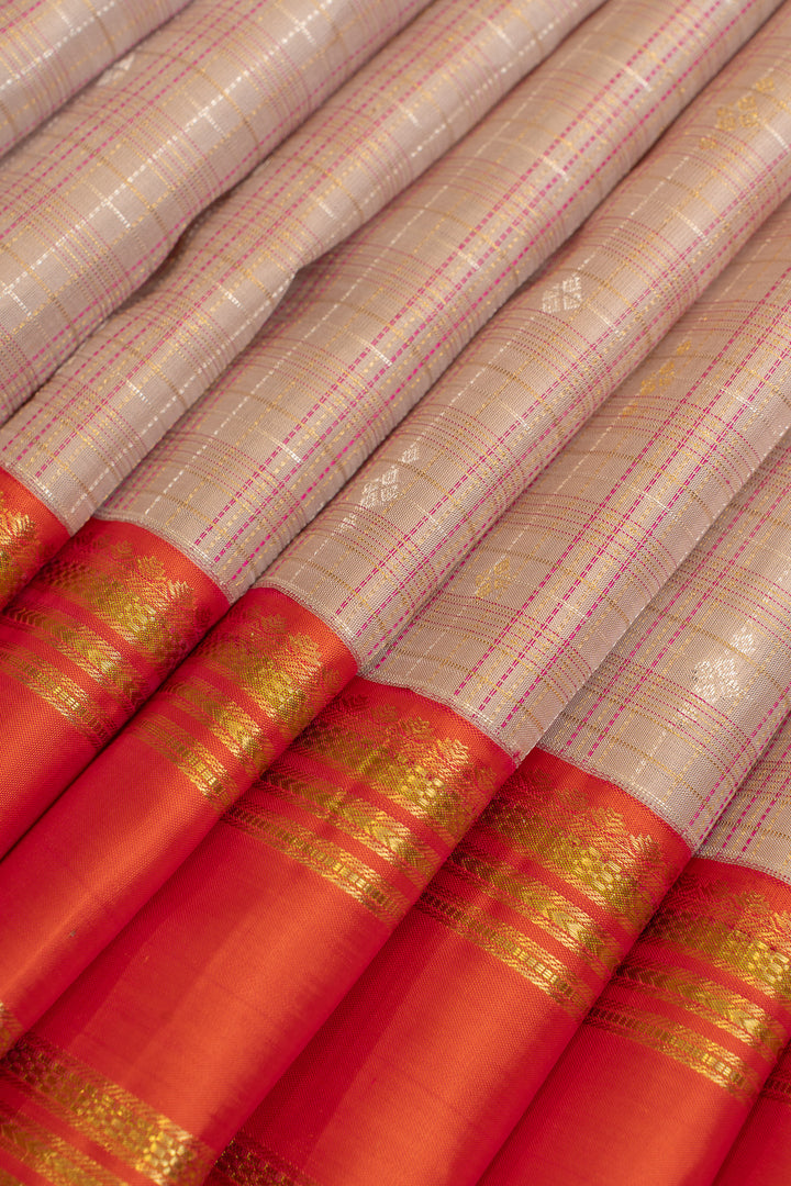Light pink multi checks pure Kanchipuram silk saree
