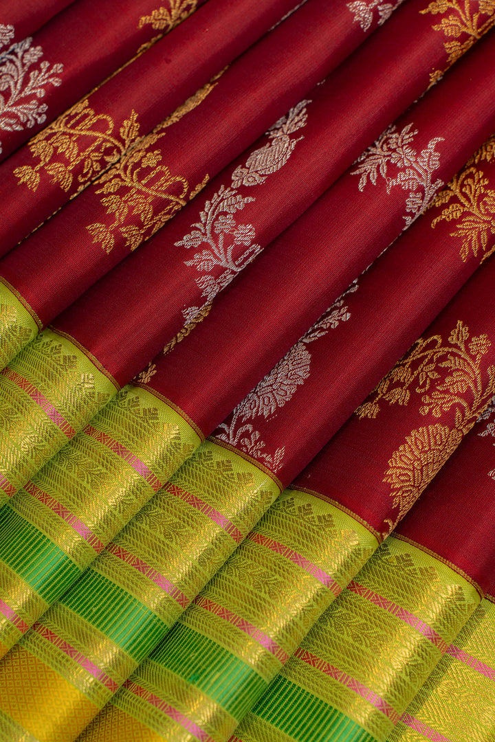 Maroon and green kodivisiripure Kanchipuram silk saree