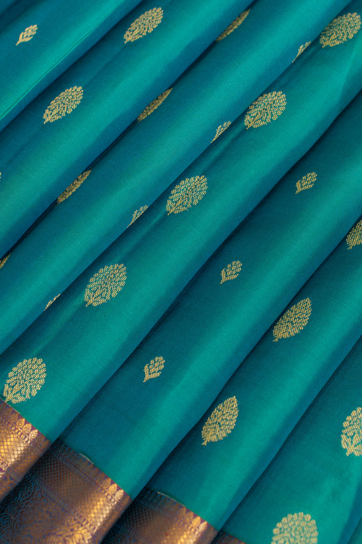 Peacock blue traditional pure Kanchipuram silk saree