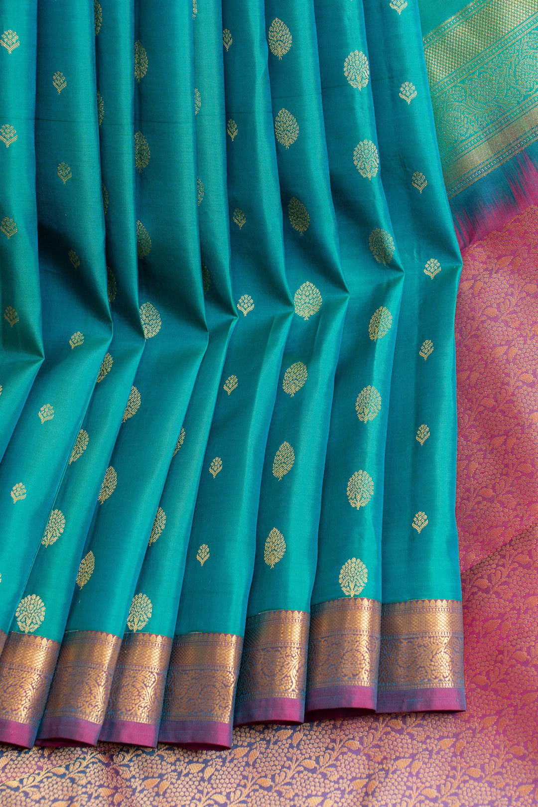 Peacock blue traditional pure Kanchipuram silk saree