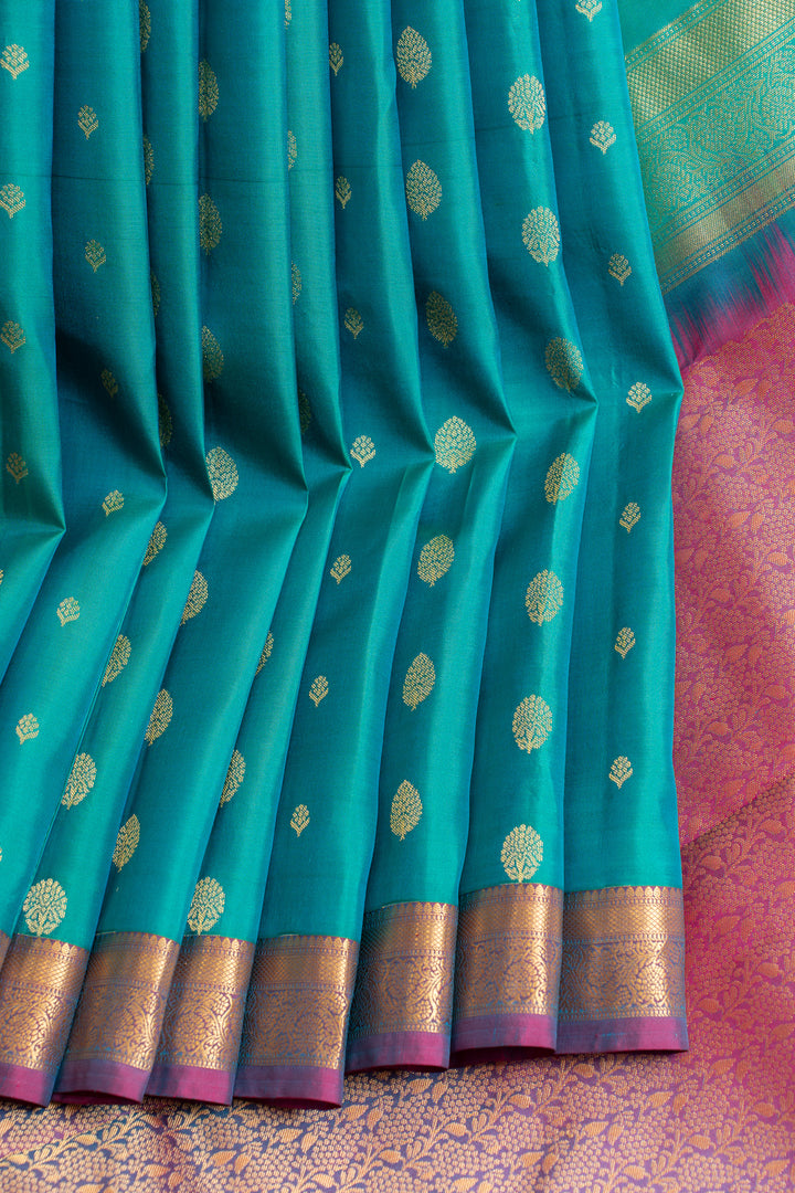 Peacock blue traditional pure Kanchipuram silk saree