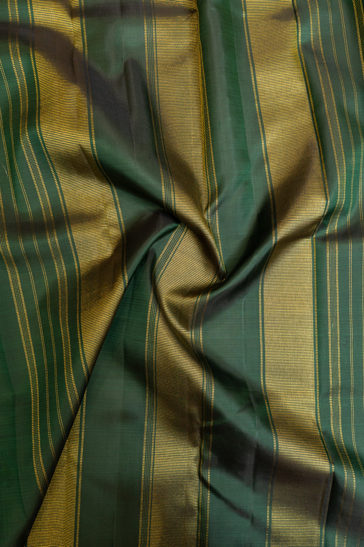 Bottle green small border pure Kanchipuram silk saree