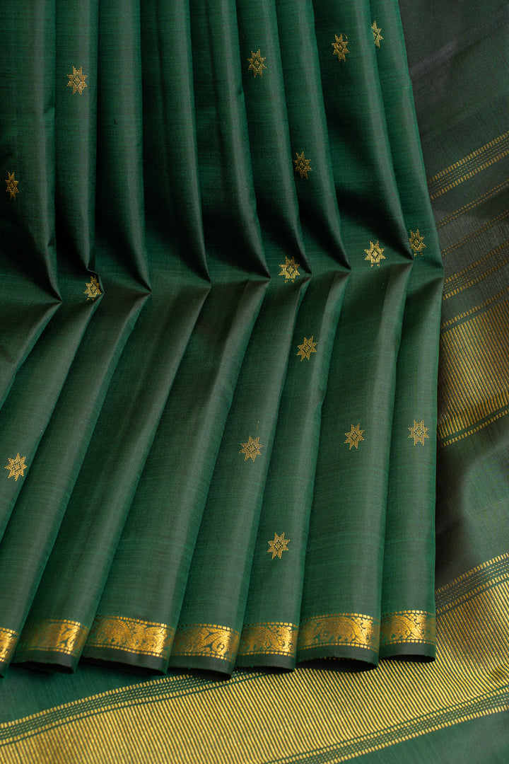 Bottle green small border pure Kanchipuram silk saree