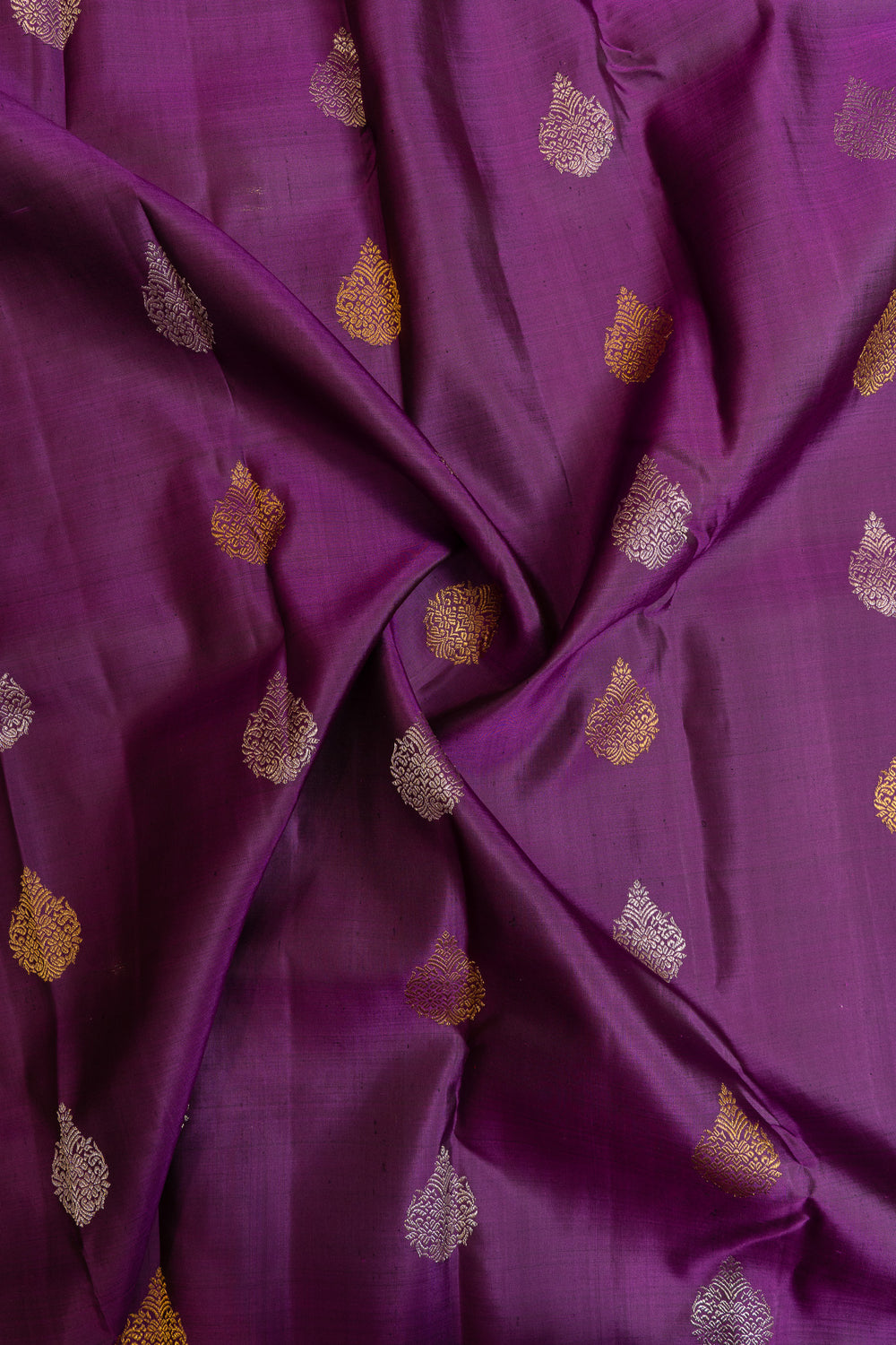 Purple and orange pure Kanchipuram silk saree